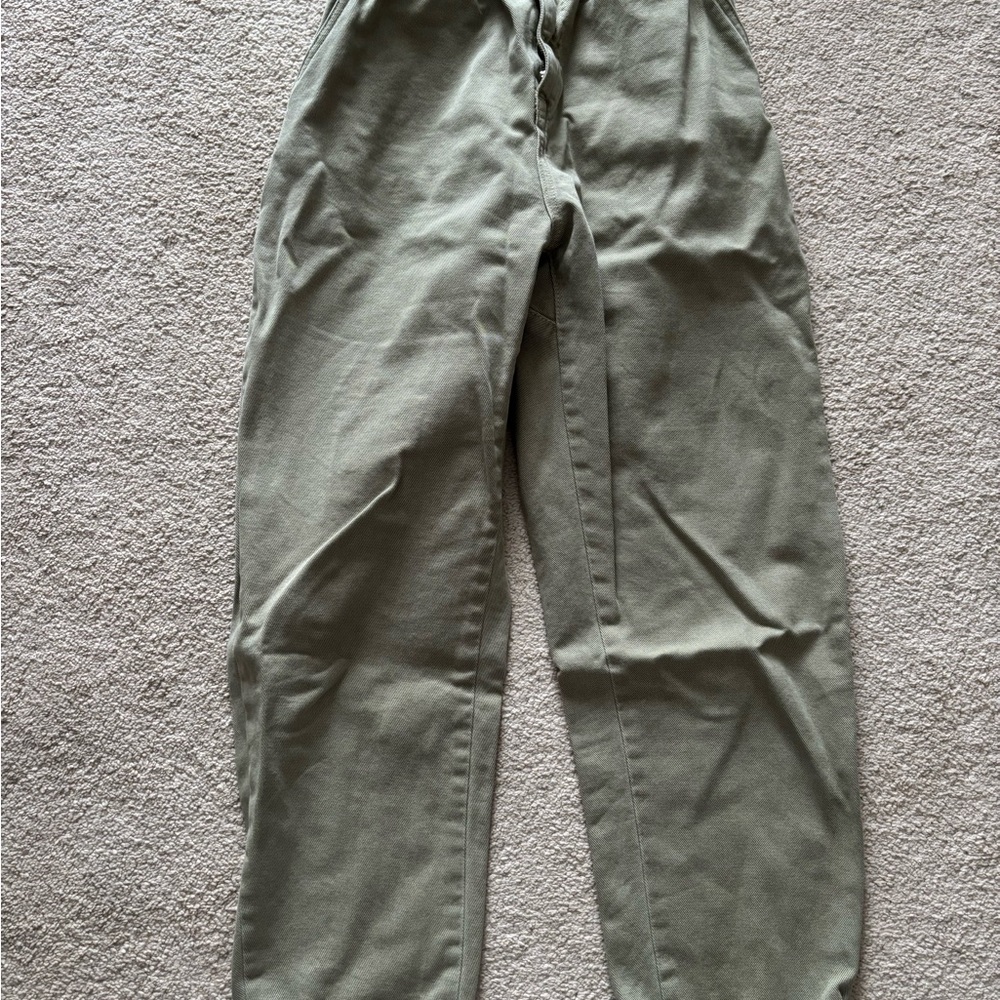 Zara Green Trousers Straight Leg Cotton Blend